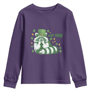 AUR Naur Raccoon St Patricks Day Meme Youth Sweatshirt Funny Sarcastic Oh No Australian Accent TS14 Purple Print Your Wear