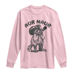 AUR Naur Cowboy Raccoon Meme Long Sleeve Shirt Funny Sarcastic Oh No Australian Accent TS14 Light Pink Print Your Wear