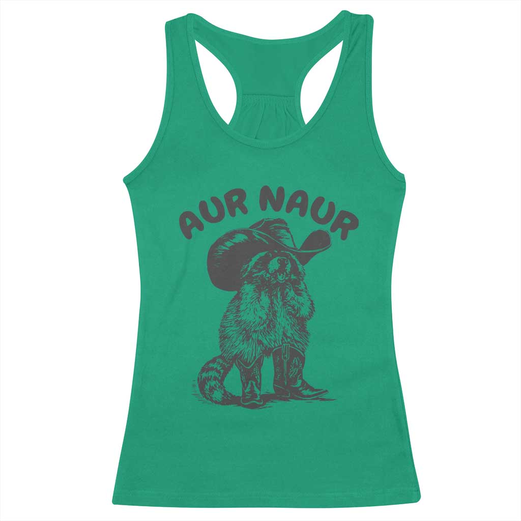AUR Naur Cowboy Raccoon Meme Racerback Tank Top Funny Sarcastic Oh No Australian Accent TS14 Irish Green Print Your Wear