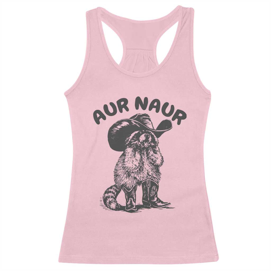 AUR Naur Cowboy Raccoon Meme Racerback Tank Top Funny Sarcastic Oh No Australian Accent TS14 Light Pink Print Your Wear