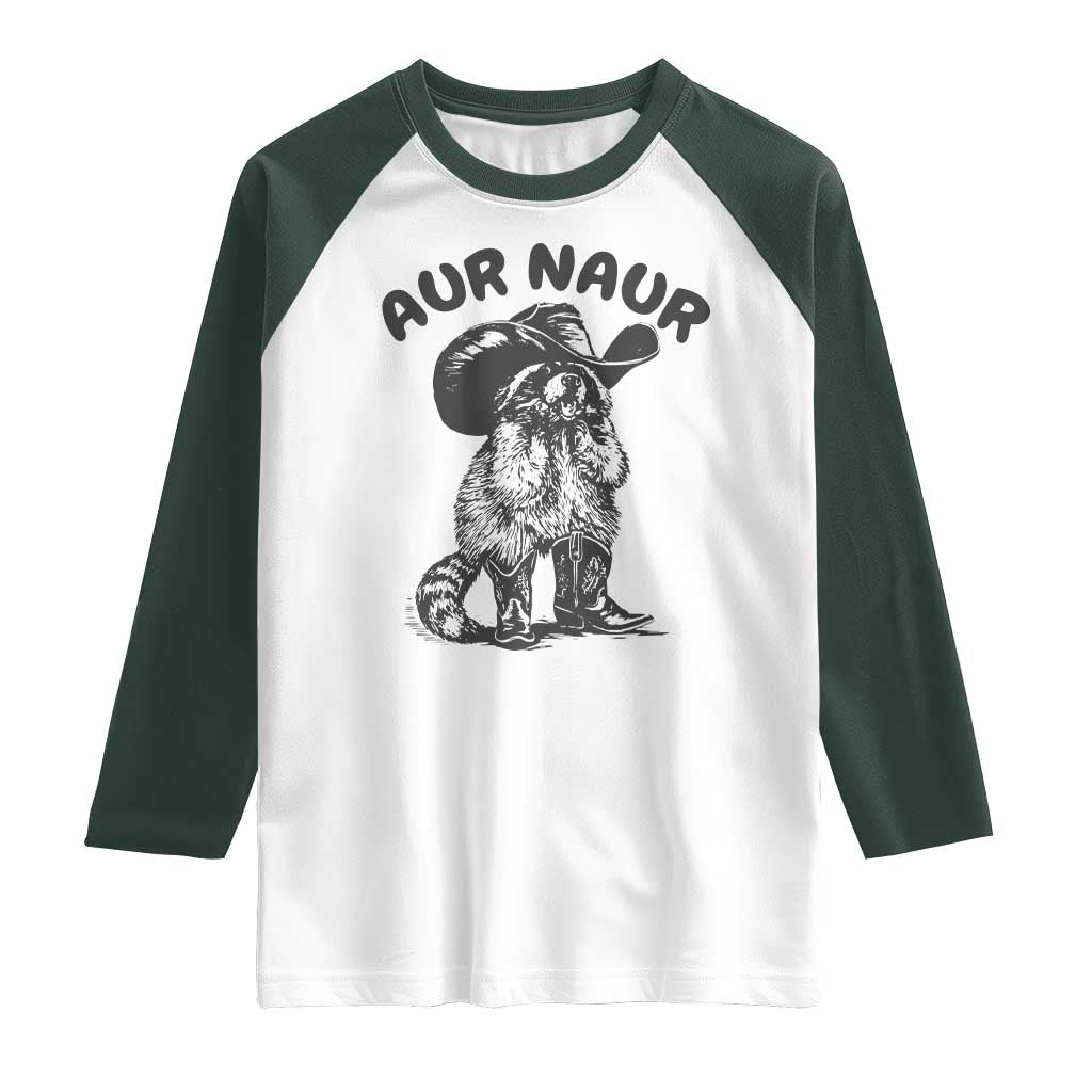 AUR Naur Cowboy Raccoon Meme Raglan Shirt Funny Sarcastic Oh No Australian Accent TS14 White Dark Forest Green Print Your Wear