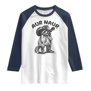 AUR Naur Cowboy Raccoon Meme Raglan Shirt Funny Sarcastic Oh No Australian Accent TS14 White Navy Print Your Wear