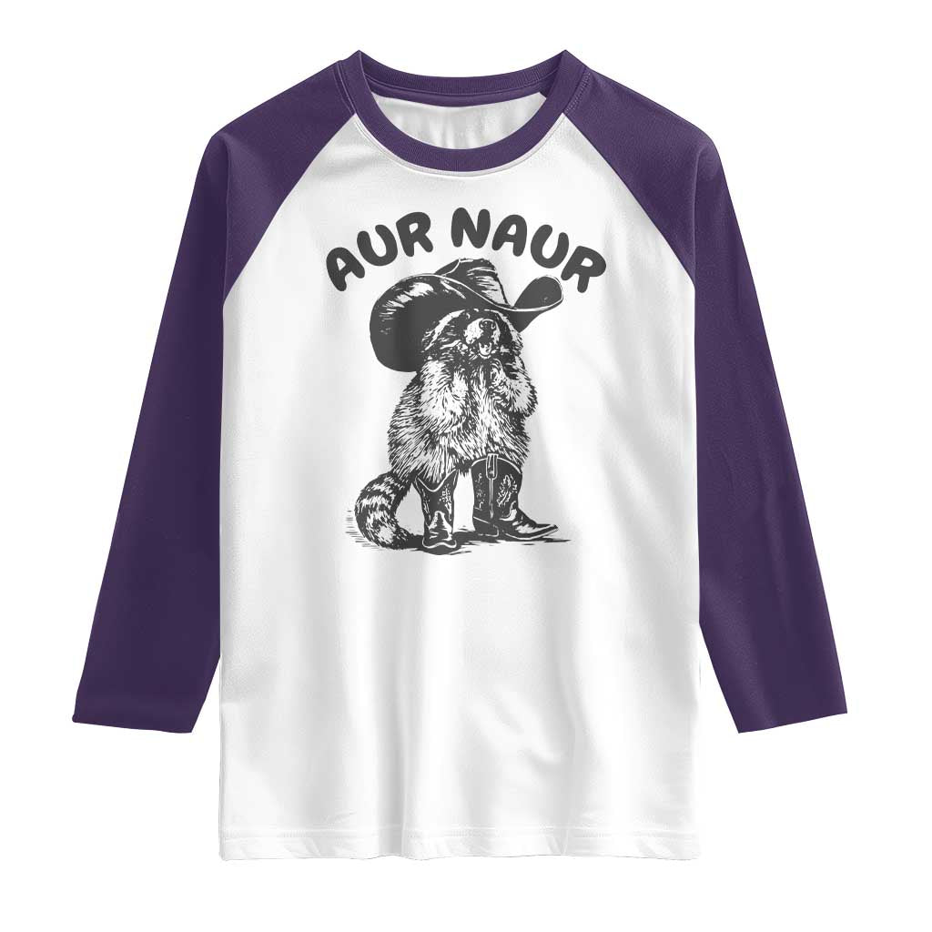 AUR Naur Cowboy Raccoon Meme Raglan Shirt Funny Sarcastic Oh No Australian Accent TS14 White Purple Print Your Wear