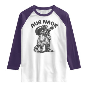AUR Naur Cowboy Raccoon Meme Raglan Shirt Funny Sarcastic Oh No Australian Accent TS14 White Purple Print Your Wear