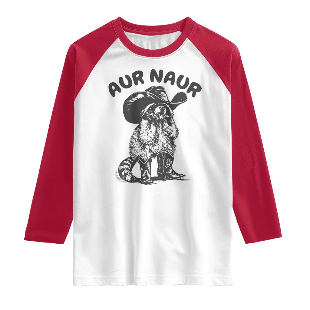 AUR Naur Cowboy Raccoon Meme Raglan Shirt Funny Sarcastic Oh No Australian Accent TS14 White Red Print Your Wear