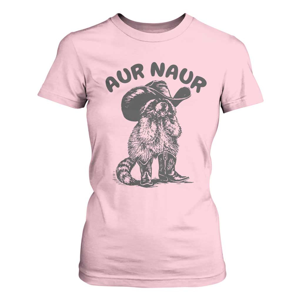 AUR Naur Cowboy Raccoon Meme T Shirt For Women Funny Sarcastic Oh No Australian Accent TS14 Light Pink Print Your Wear
