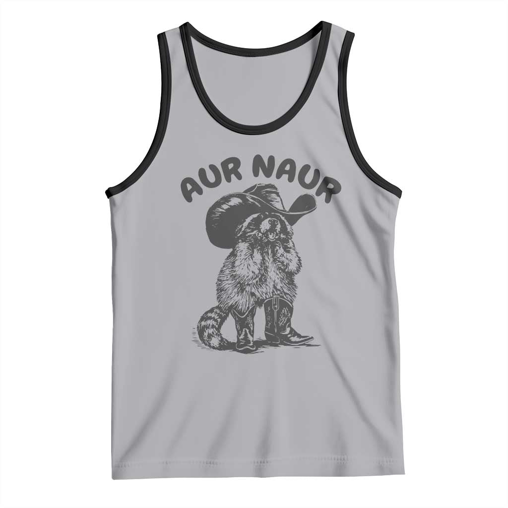 AUR Naur Cowboy Raccoon Meme Tank Top Funny Sarcastic Oh No Australian Accent TS14 Athletic Heather Black Print Your Wear
