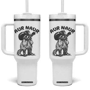 AUR Naur Cowboy Raccoon Meme Tumbler With Handle Funny Sarcastic Oh No Australian Accent TS14 One Size: 40 oz White Print Your Wear