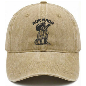 AUR Naur Cowboy Raccoon Meme Washed Cotton Baseball Cap Funny Sarcastic Oh No Australian Accent TS14 Washed Cap Universal Fit Khaki Print Your Wear