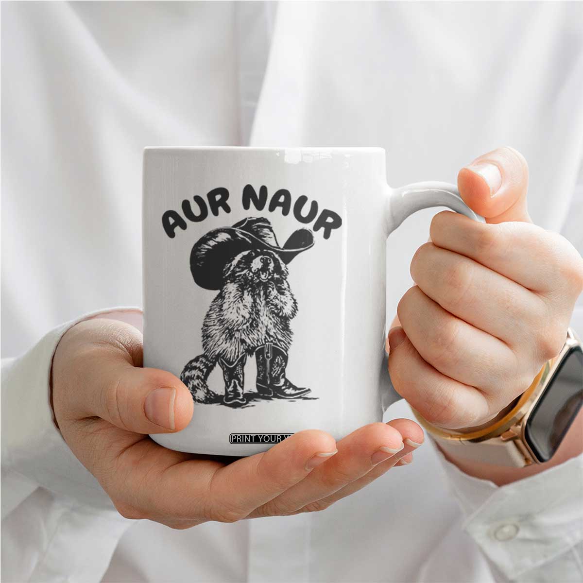 AUR Naur Cowboy Raccoon Meme Coffee Mug Funny Sarcastic Oh No Australian Accent TS14 Print Your Wear