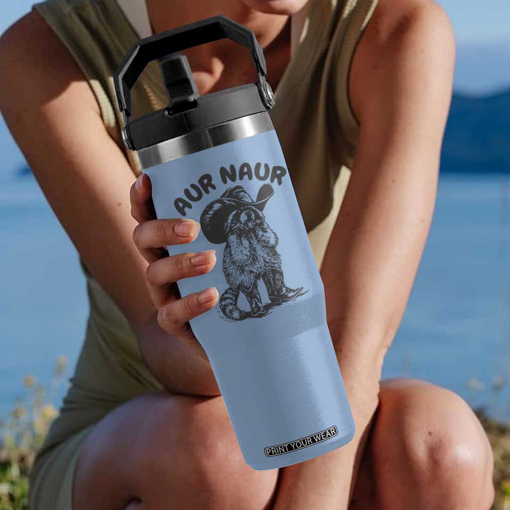 AUR Naur Cowboy Raccoon Meme Flip Straw Tumbler Funny Sarcastic Oh No Australian Accent TS14 One Size: 30 oz Light Blue Print Your Wear