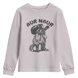 AUR Naur Cowboy Raccoon Meme Youth Sweatshirt Funny Sarcastic Oh No Australian Accent TS14 Ice Gray Print Your Wear