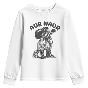 AUR Naur Cowboy Raccoon Meme Youth Sweatshirt Funny Sarcastic Oh No Australian Accent TS14 White Print Your Wear