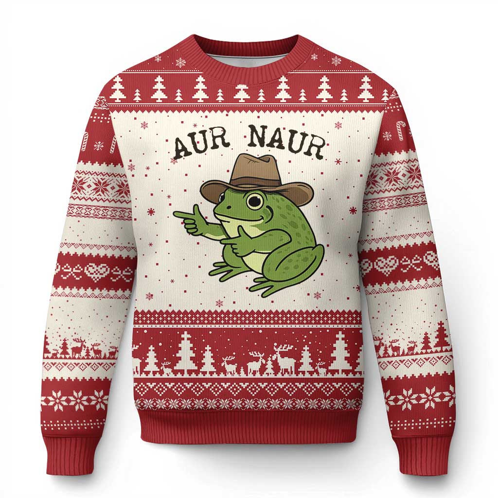 AUR Naur Cowboy Frog Meme Ugly Christmas Sweater Funny Sarcastic Oh No Australian Accent TS14 Beige Red Print Your Wear