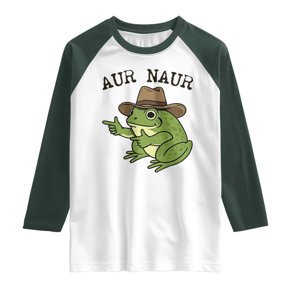 AUR Naur Cowboy Frog Meme Raglan Shirt Funny Sarcastic Oh No Australian Accent TS14 White Dark Forest Green Print Your Wear
