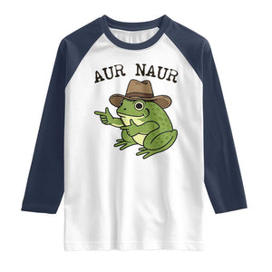 AUR Naur Cowboy Frog Meme Raglan Shirt Funny Sarcastic Oh No Australian Accent TS14 White Navy Print Your Wear