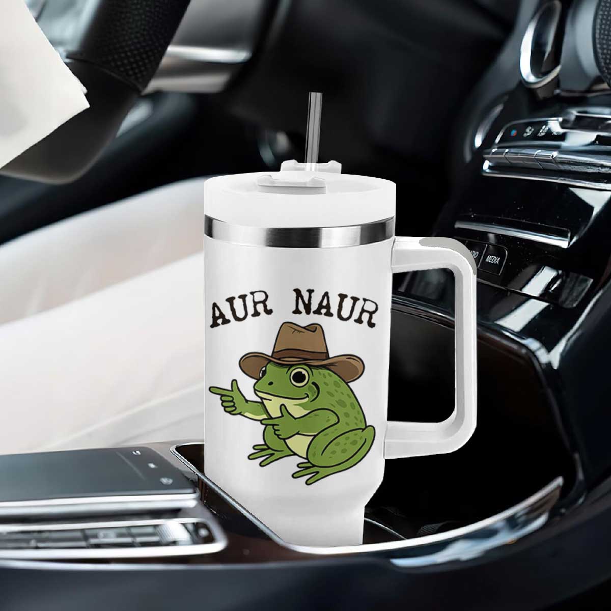 AUR Naur Cowboy Frog Meme Tumbler With Handle Funny Sarcastic Oh No Australian Accent TS14 Print Your Wear