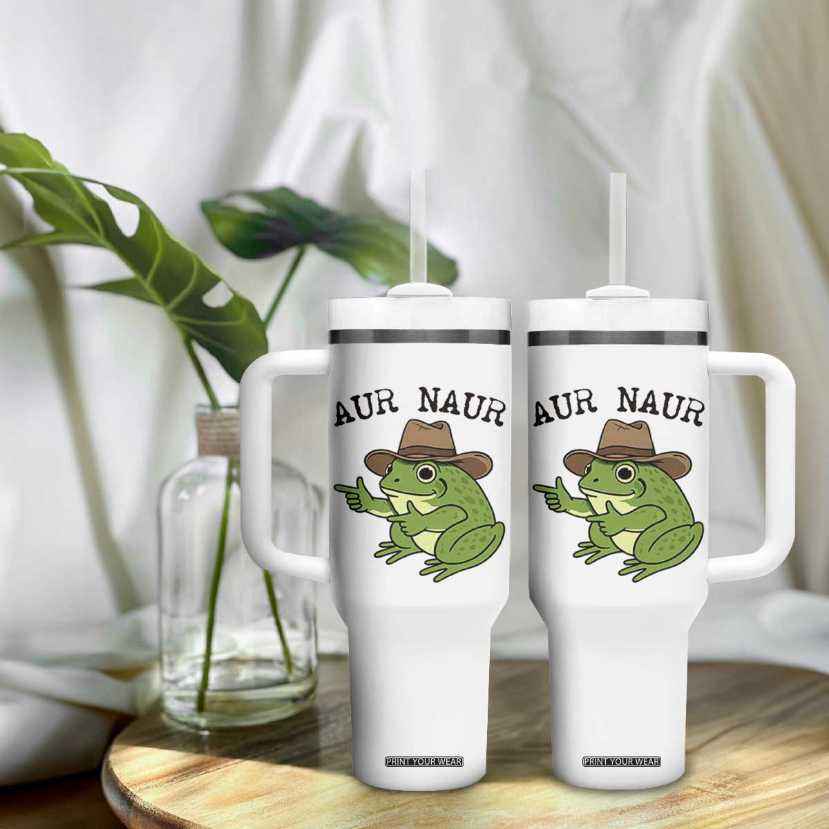 AUR Naur Cowboy Frog Meme Tumbler With Handle Funny Sarcastic Oh No Australian Accent TS14 Print Your Wear