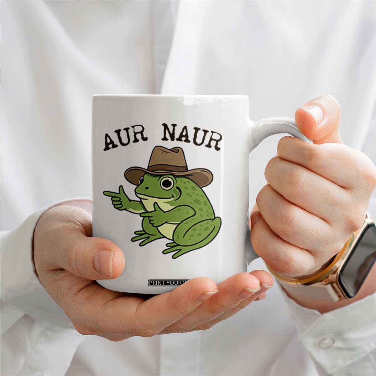AUR Naur Cowboy Frog Meme Coffee Mug Funny Sarcastic Oh No Australian Accent TS14 Print Your Wear