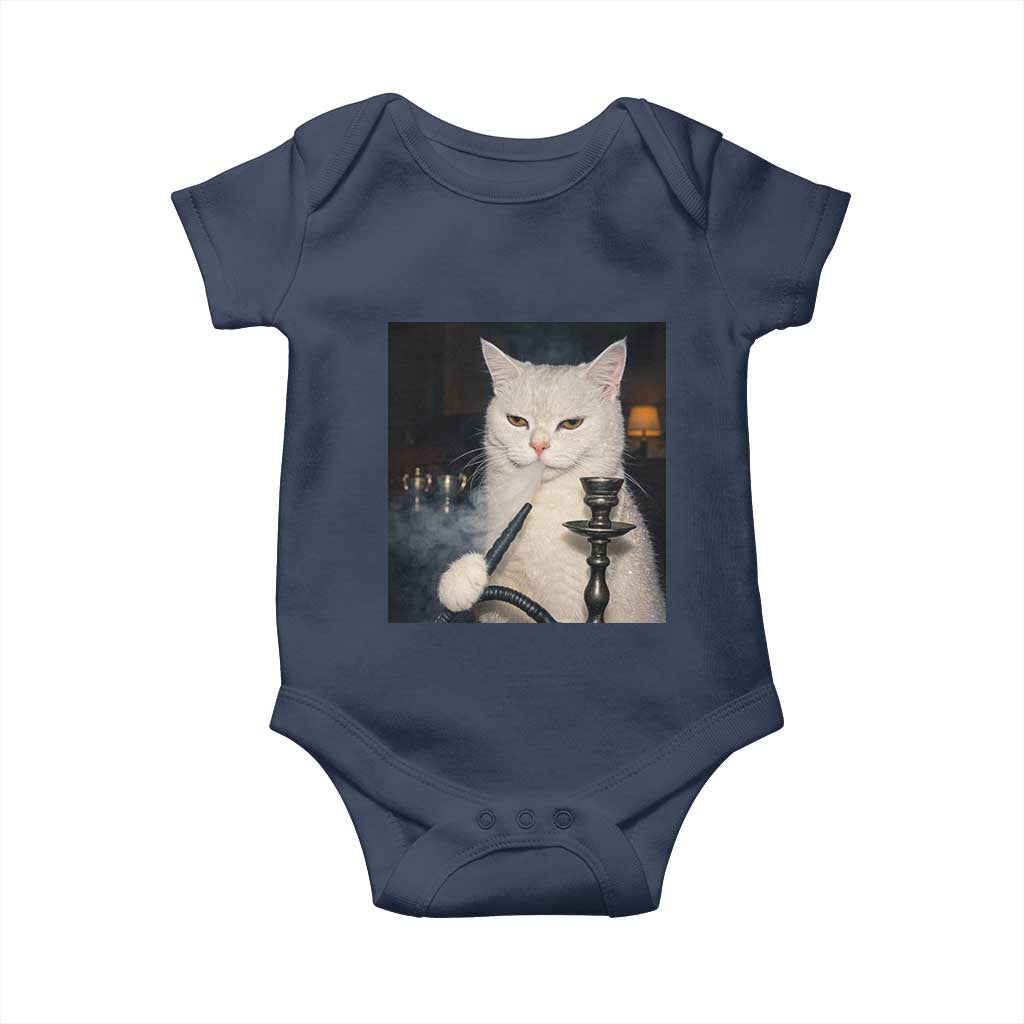 Funny Stoner Cat Baby Onesie 420 Stoner Smoking Cat Cannabis Lover Meme TS14 Navy Print Your Wear