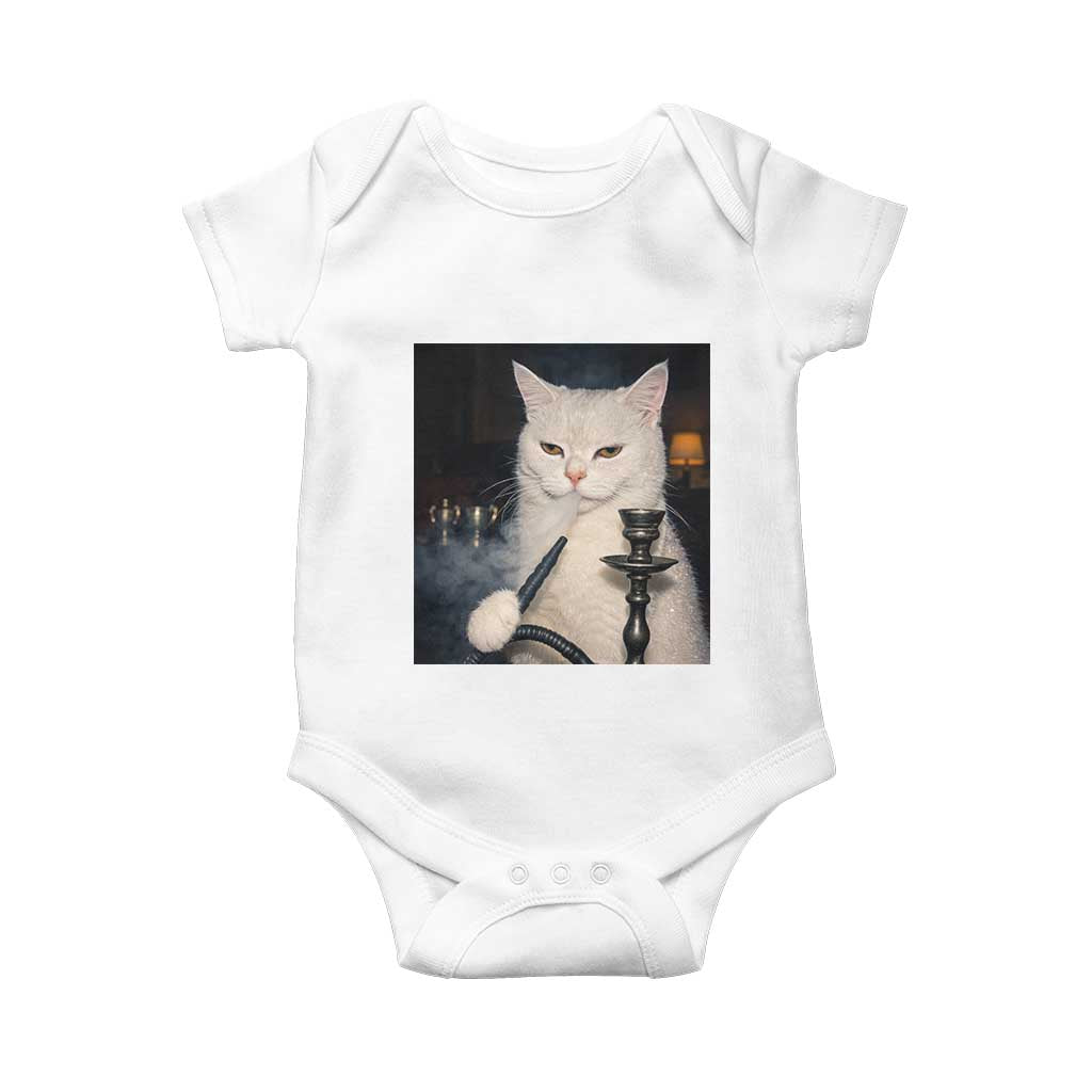 Funny Stoner Cat Baby Onesie 420 Stoner Smoking Cat Cannabis Lover Meme TS14 White Print Your Wear