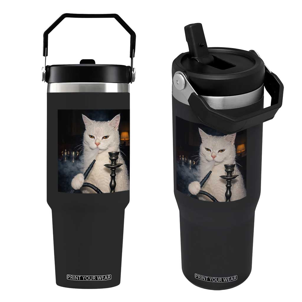 Funny Stoner Cat Flip Straw Tumbler 420 Stoner Smoking Cat Cannabis Lover Meme TS14 One Size: 30 oz Black Print Your Wear