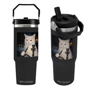 Funny Stoner Cat Flip Straw Tumbler 420 Stoner Smoking Cat Cannabis Lover Meme TS14 One Size: 30 oz Black Print Your Wear