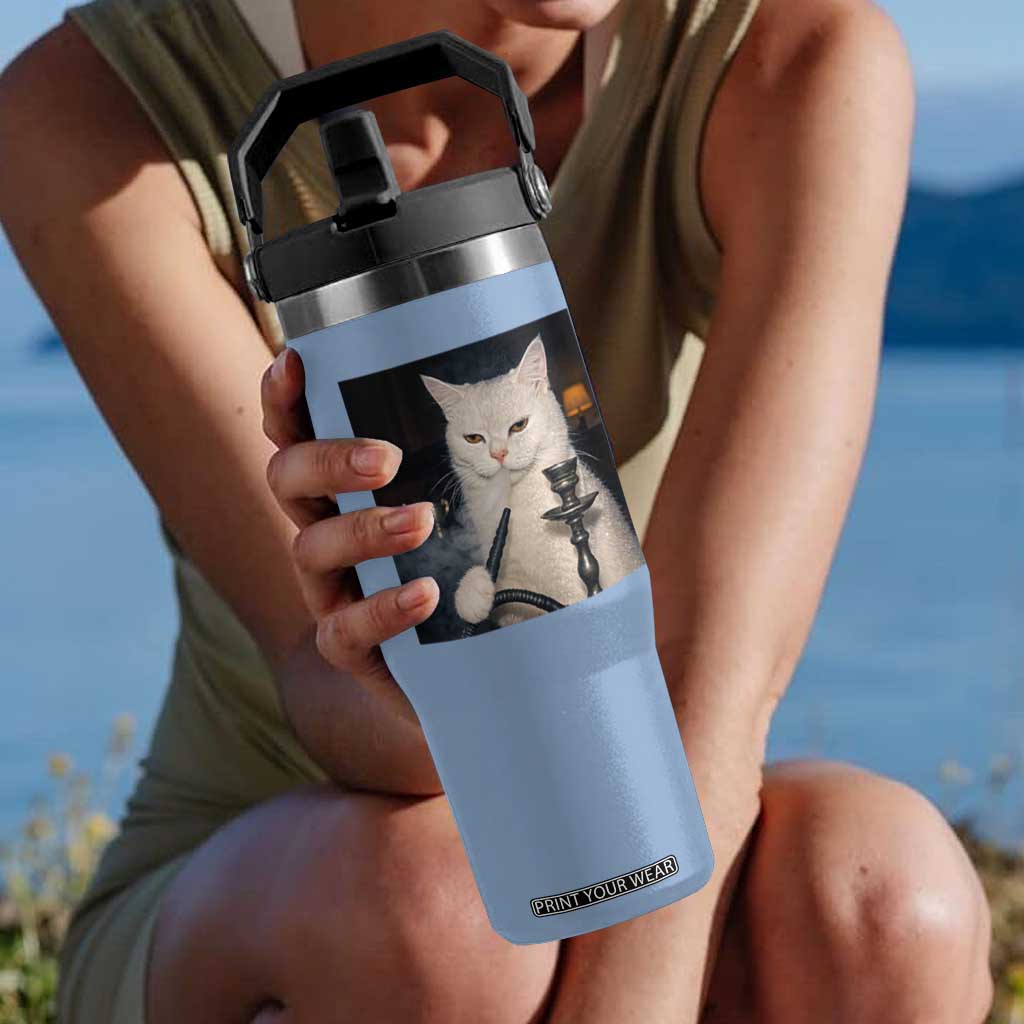 Funny Stoner Cat Flip Straw Tumbler 420 Stoner Smoking Cat Cannabis Lover Meme TS14 One Size: 30 oz Light Blue Print Your Wear