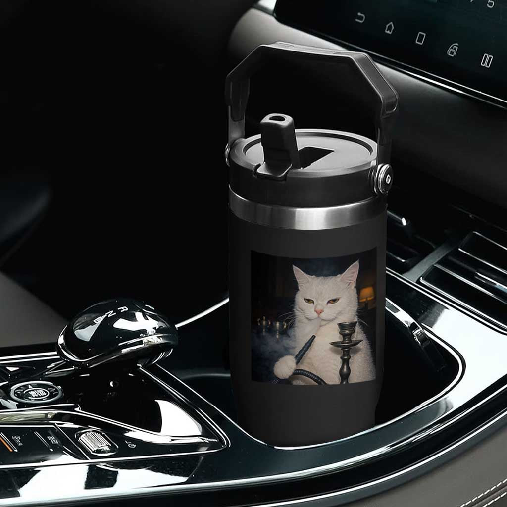 Funny Stoner Cat Flip Straw Tumbler 420 Stoner Smoking Cat Cannabis Lover Meme TS14 Print Your Wear