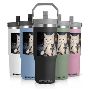 Funny Stoner Cat Flip Straw Tumbler 420 Stoner Smoking Cat Cannabis Lover Meme TS14 Print Your Wear