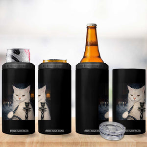 Funny Stoner Cat 4 in 1 Can Cooler Tumbler 420 Stoner Smoking Cat Cannabis Lover Meme TS14 Print Your Wear