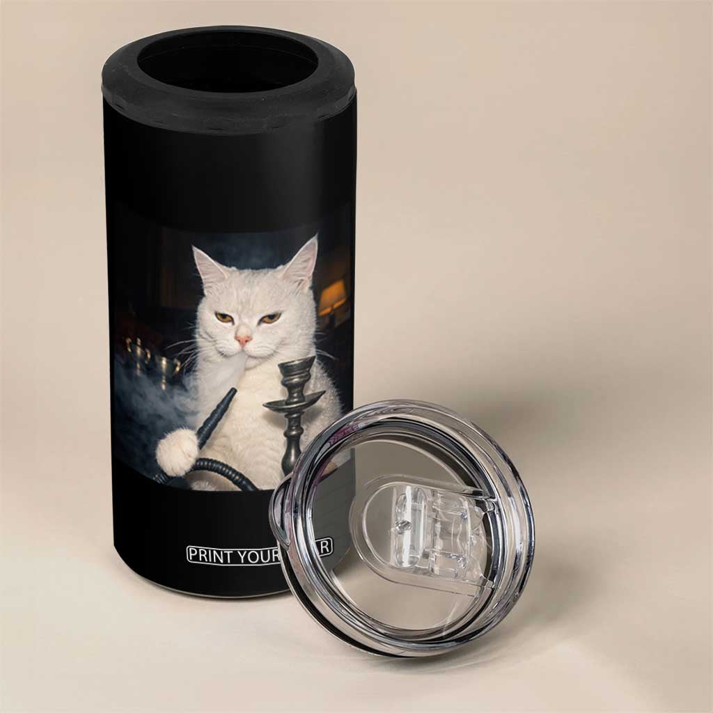 Funny Stoner Cat 4 in 1 Can Cooler Tumbler 420 Stoner Smoking Cat Cannabis Lover Meme TS14 Print Your Wear