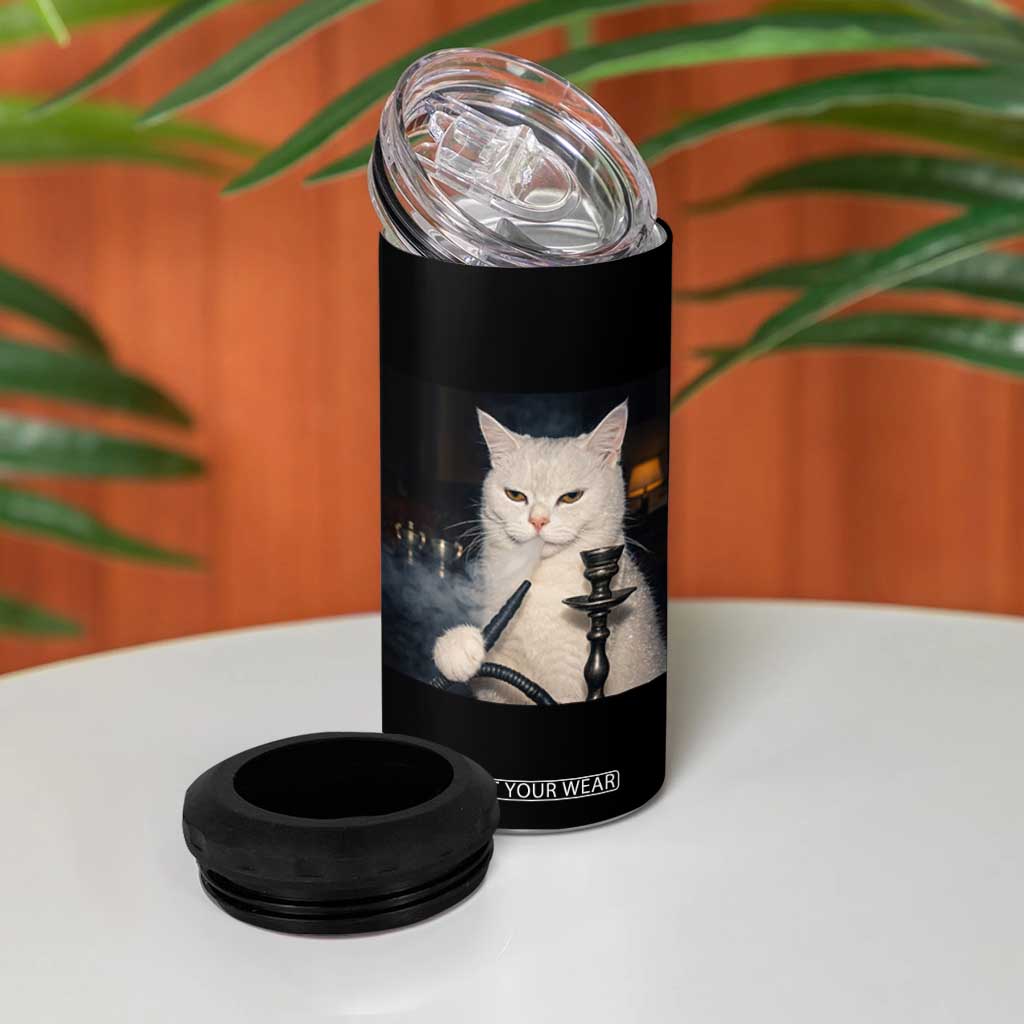 Funny Stoner Cat 4 in 1 Can Cooler Tumbler 420 Stoner Smoking Cat Cannabis Lover Meme TS14 Print Your Wear