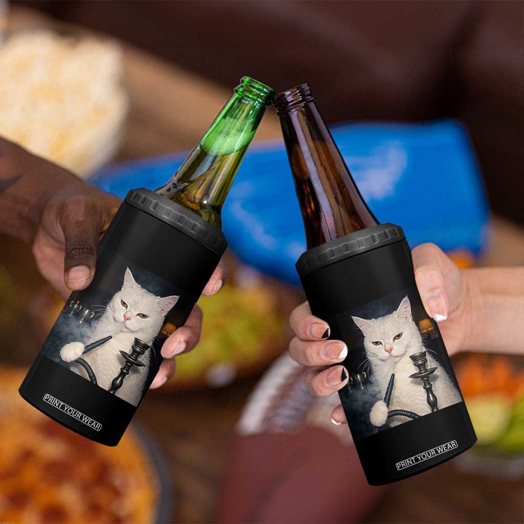 Funny Stoner Cat 4 in 1 Can Cooler Tumbler 420 Stoner Smoking Cat Cannabis Lover Meme TS14 Print Your Wear