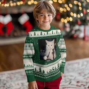 Funny Stoner Cat Ugly Christmas Sweater 420 Stoner Smoking Cat Cannabis Lover Meme TS14 Forest Green Beige Print Your Wear