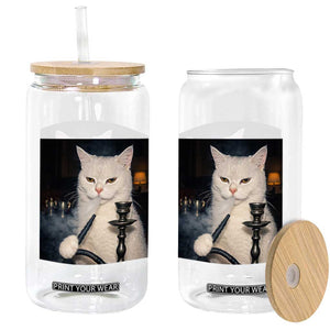 Funny Stoner Cat Glass Can 420 Stoner Smoking Cat Cannabis Lover Meme TS14 Print Your Wear