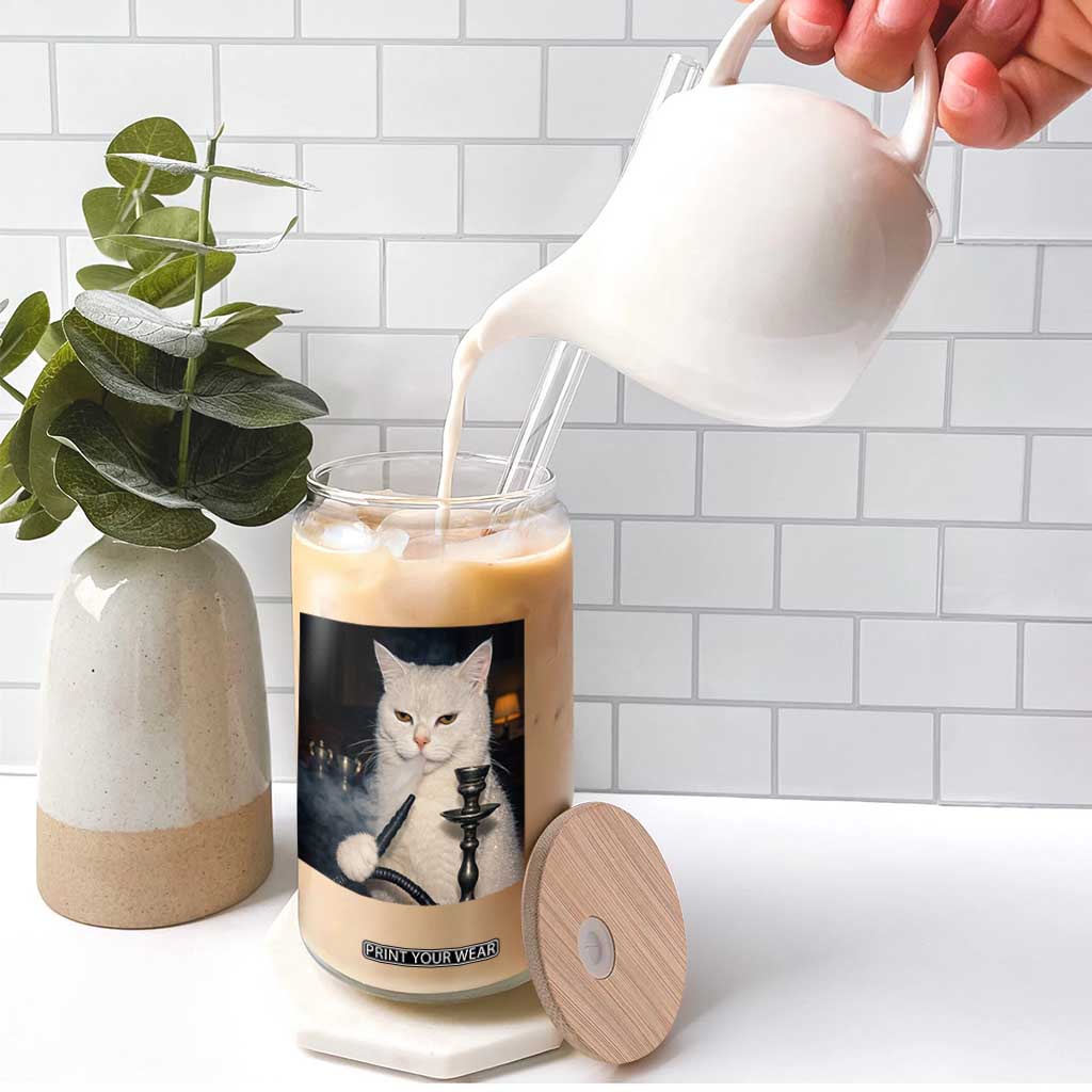 Funny Stoner Cat Glass Can 420 Stoner Smoking Cat Cannabis Lover Meme TS14 Print Your Wear