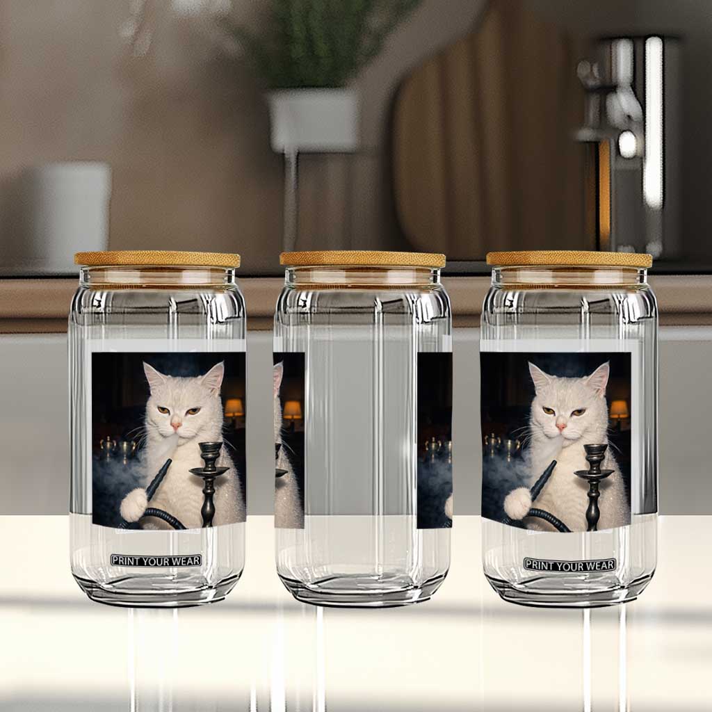 Funny Stoner Cat Glass Can 420 Stoner Smoking Cat Cannabis Lover Meme TS14 Print Your Wear