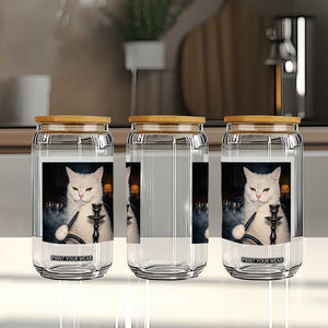 Funny Stoner Cat Glass Can 420 Stoner Smoking Cat Cannabis Lover Meme TS14 Print Your Wear