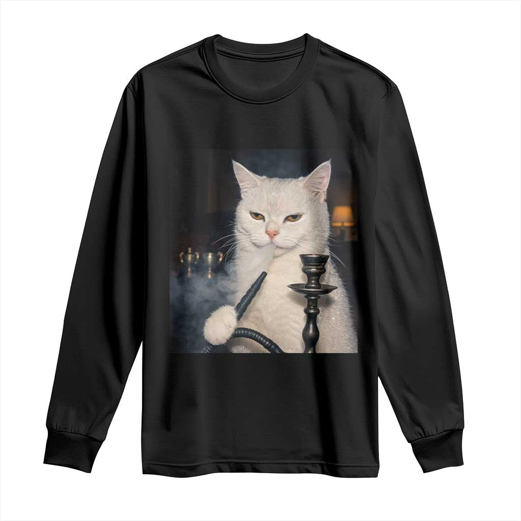 Funny Stoner Cat Long Sleeve Shirt 420 Stoner Smoking Cat Cannabis Lover Meme TS14 Black Print Your Wear