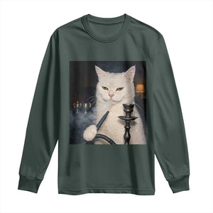 Funny Stoner Cat Long Sleeve Shirt 420 Stoner Smoking Cat Cannabis Lover Meme TS14 Dark Forest Green Print Your Wear