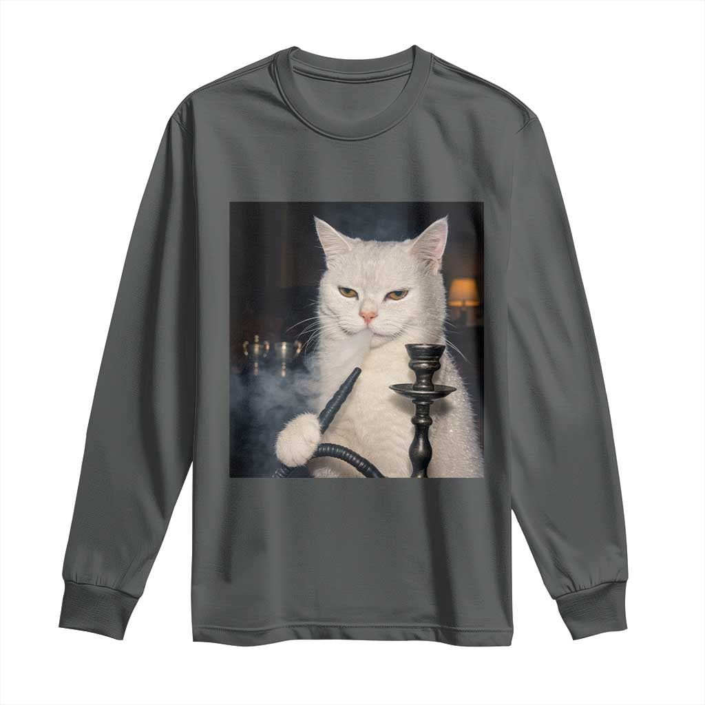 Funny Stoner Cat Long Sleeve Shirt 420 Stoner Smoking Cat Cannabis Lover Meme TS14 Dark Heather Print Your Wear