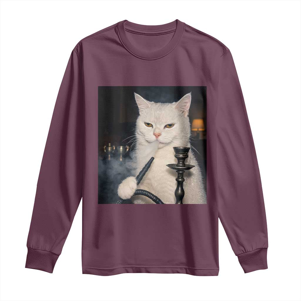 Funny Stoner Cat Long Sleeve Shirt 420 Stoner Smoking Cat Cannabis Lover Meme TS14 Maroon Print Your Wear