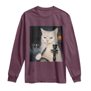 Funny Stoner Cat Long Sleeve Shirt 420 Stoner Smoking Cat Cannabis Lover Meme TS14 Maroon Print Your Wear