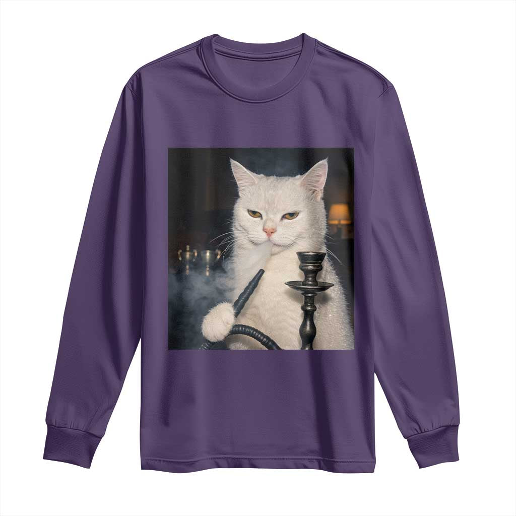 Funny Stoner Cat Long Sleeve Shirt 420 Stoner Smoking Cat Cannabis Lover Meme TS14 Purple Print Your Wear