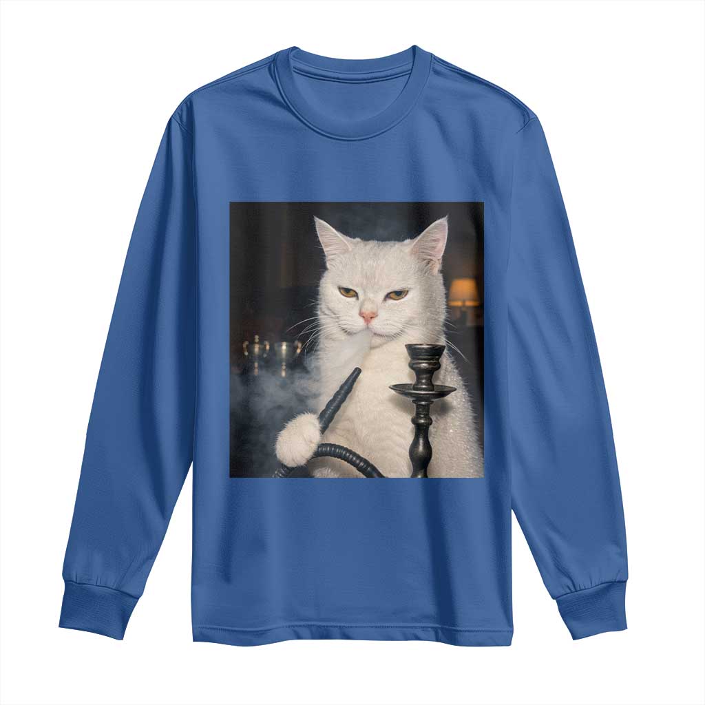 Funny Stoner Cat Long Sleeve Shirt 420 Stoner Smoking Cat Cannabis Lover Meme TS14 Royal Blue Print Your Wear