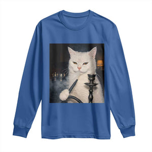 Funny Stoner Cat Long Sleeve Shirt 420 Stoner Smoking Cat Cannabis Lover Meme TS14 Royal Blue Print Your Wear