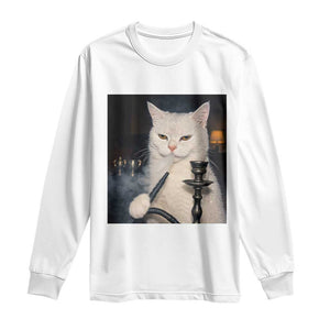 Funny Stoner Cat Long Sleeve Shirt 420 Stoner Smoking Cat Cannabis Lover Meme TS14 White Print Your Wear