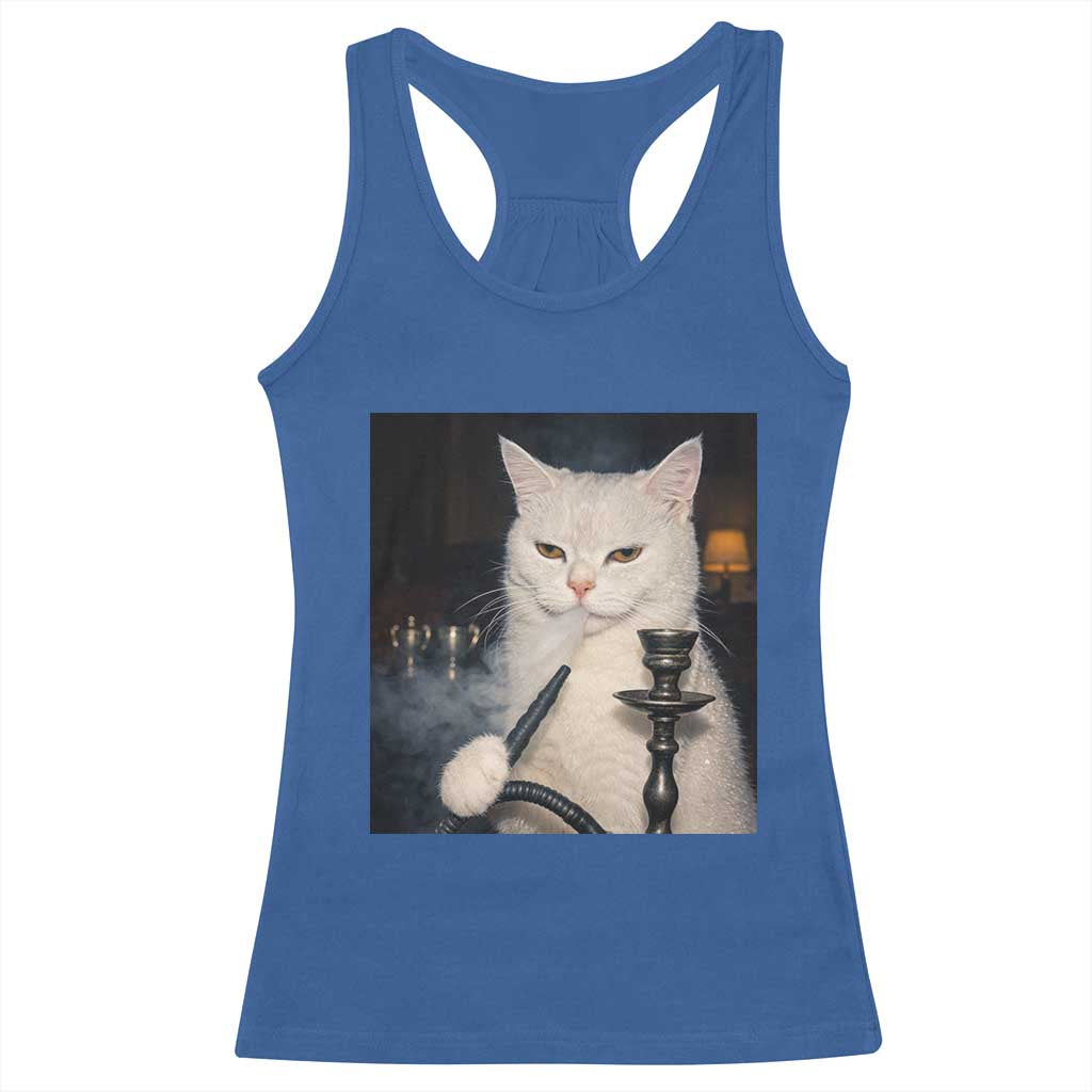 Funny Stoner Cat Racerback Tank Top 420 Stoner Smoking Cat Cannabis Lover Meme TS14 Royal Blue Print Your Wear