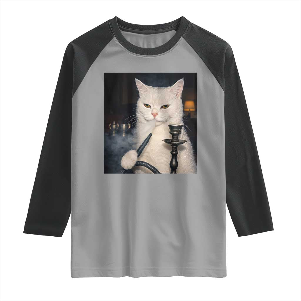 Funny Stoner Cat Raglan Shirt 420 Stoner Smoking Cat Cannabis Lover Meme TS14 Sport Gray Black Print Your Wear